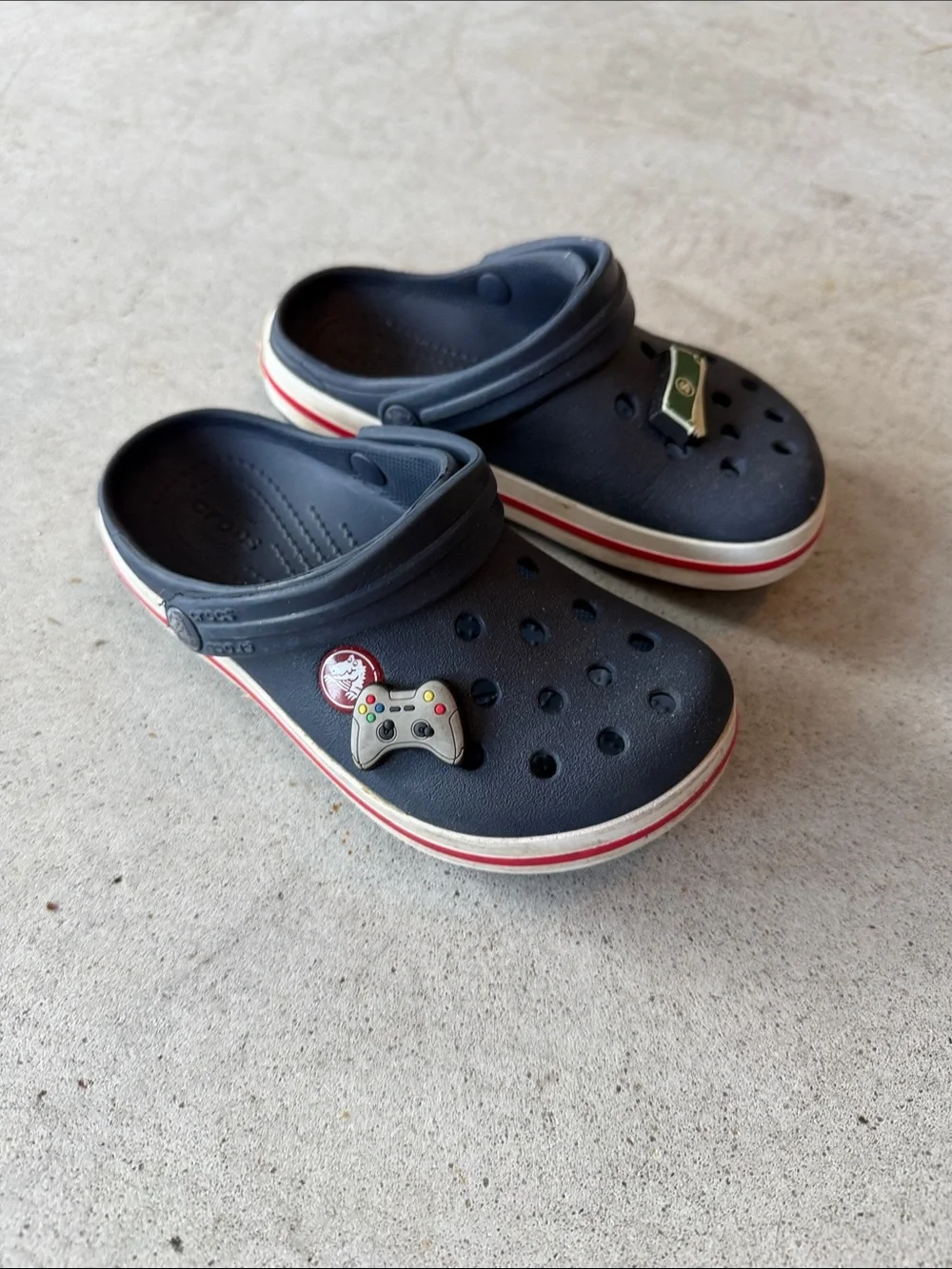 Kids Navy Slip-On CROCS with Red-Trim